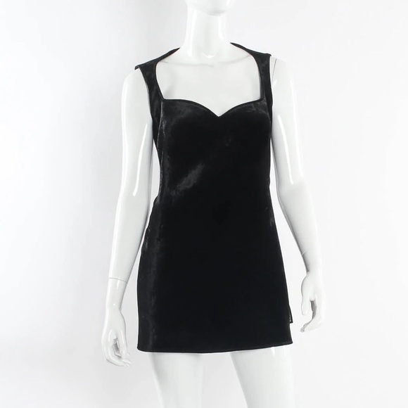 BALENCIAGA Velvet Sweetheart Neckline Mini Black Dress FR 38 - Picture 3 of 4